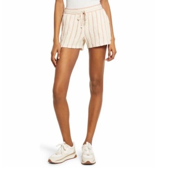 Faherty Womens Peach Cream Stripe Pacifica Terry Shorts Small Comfy Stretch
